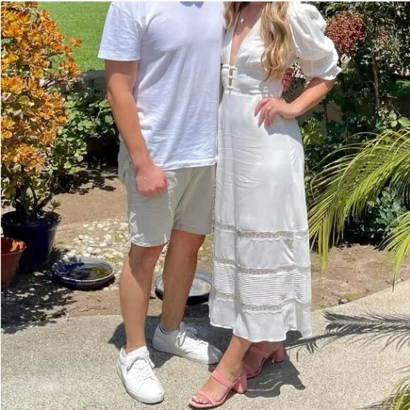 Reformation Ginny Lace-Trimmed Pintucked Georgette Midi Dress Size 6 Ivory White - Picture 15 of 15